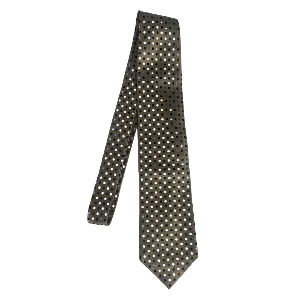 Geoffrey Beene Polka Dot Tie Tan Brown Blue